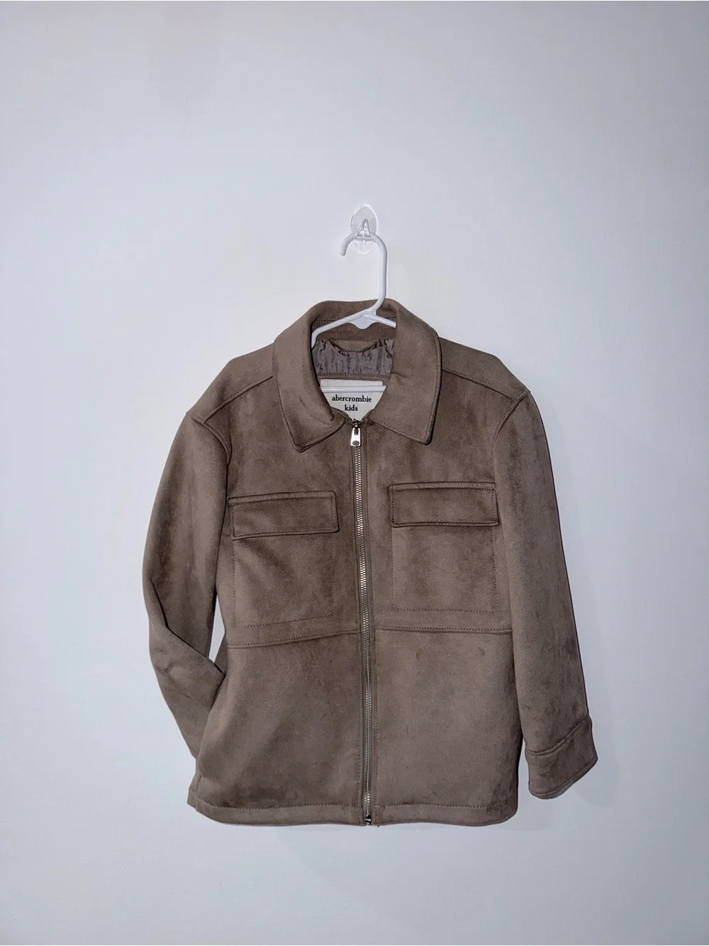 abercrombie kids taupe zip-front suede-look jacket